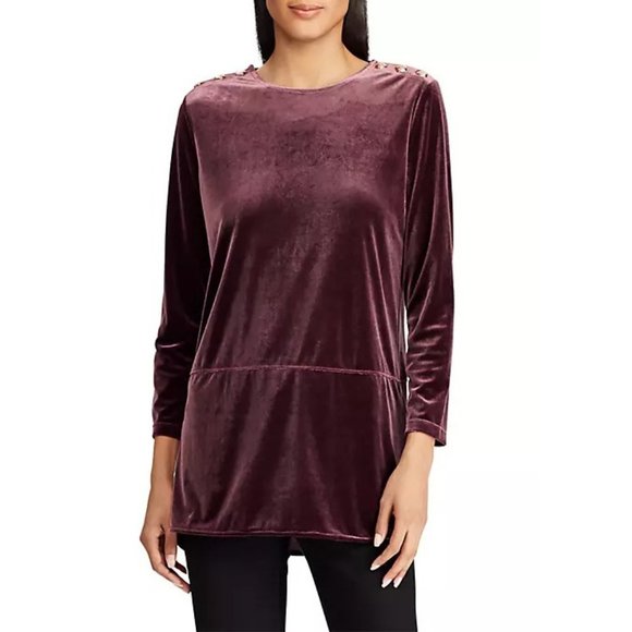 NWT Womens Plus Size 3X Lauren Ralph Lauren Purple Georgette-Velvet Tunic Top - Picture 1 of 3